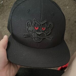 Black Cap with Embroidered Panther Design
